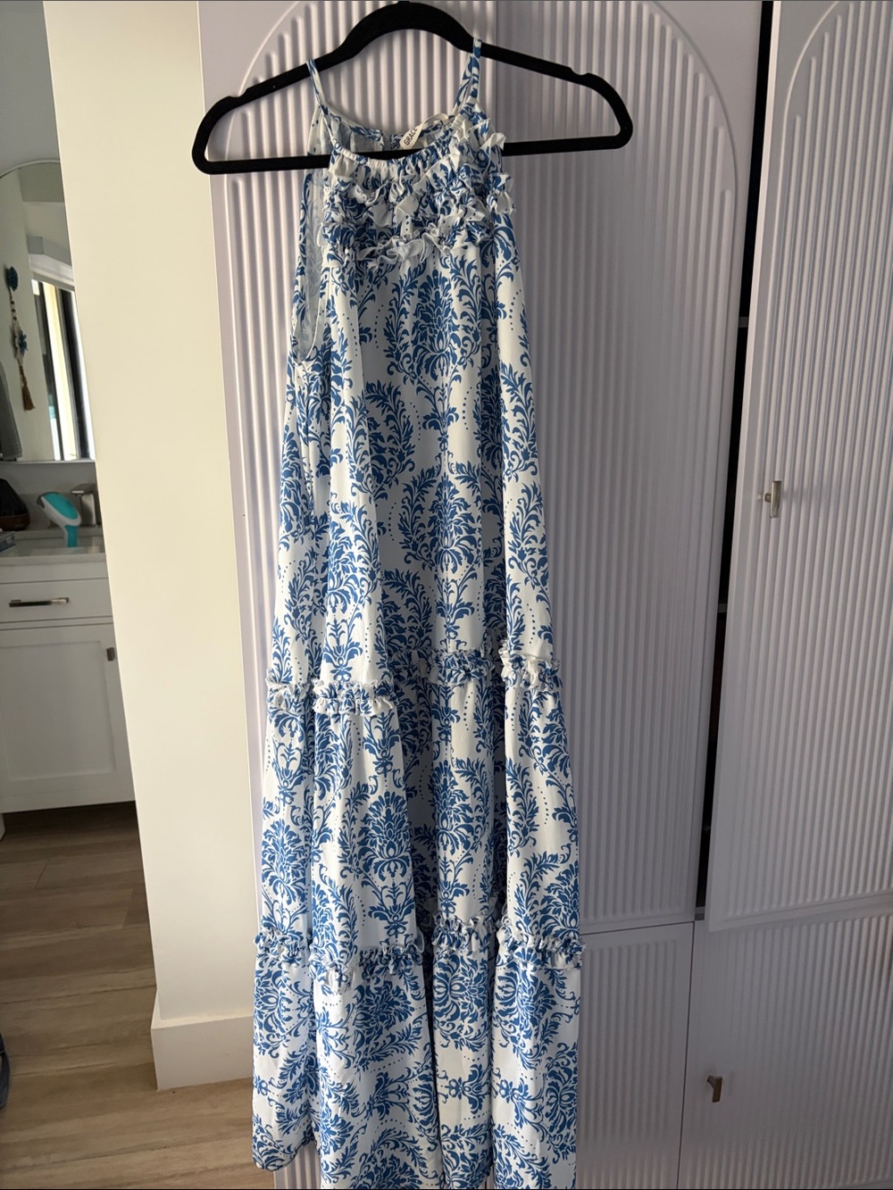 Grace Karin Blue and White Paisley Tiered Maxi Dress XLarge not 1X
